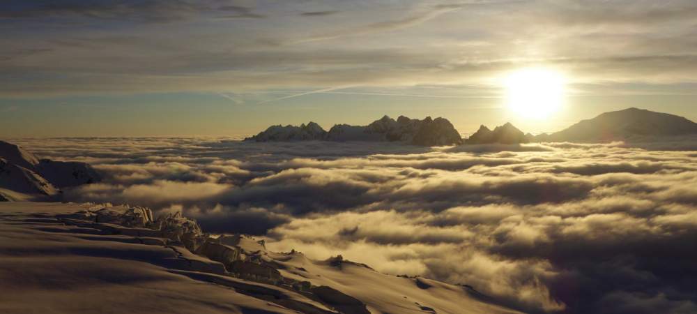 Ski de randonnée glacier du Tour, coucher de soleil