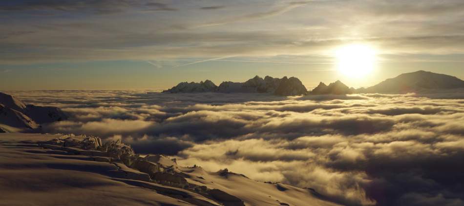 Ski de randonnée glacier du Tour, coucher de soleil