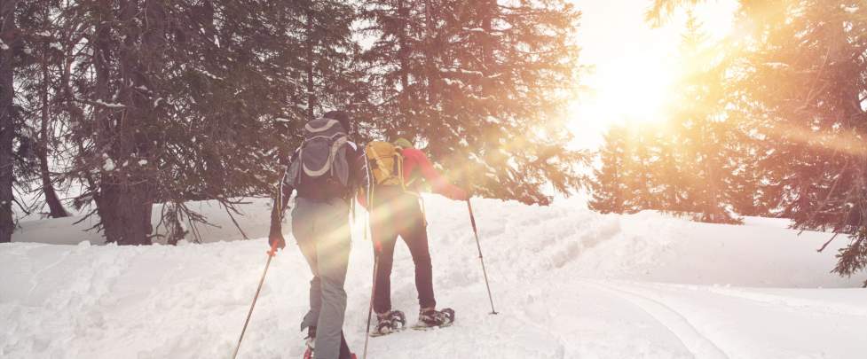 Randonnée raquette en hiver à Chamonix dans la neige