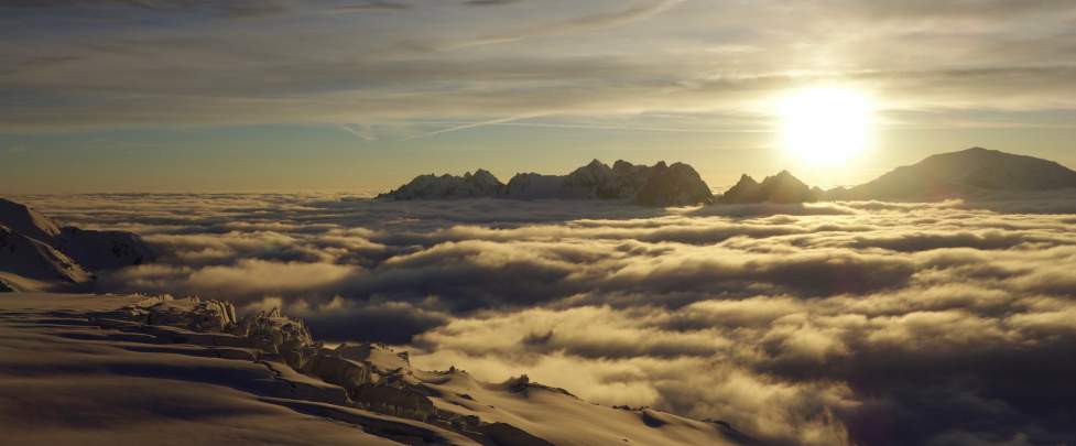 Ski de randonnée glacier du Tour, coucher de soleil